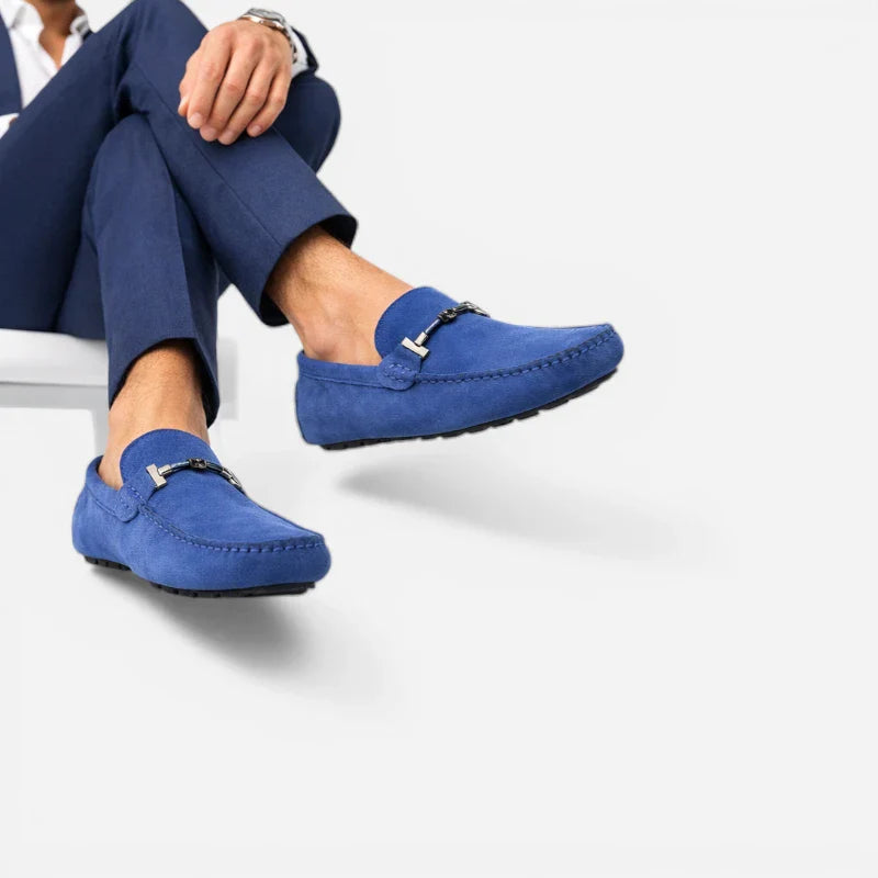 Mocassin En Daim Bleu Avec Chaine Pour Homme