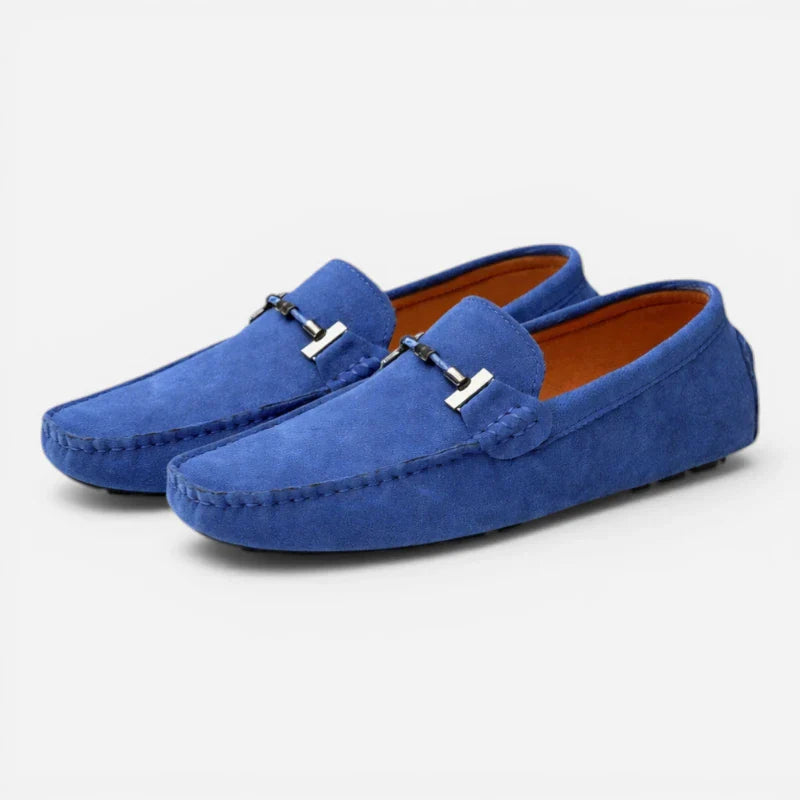 Mocassin En Daim Bleu Avec Chaine Pour Homme