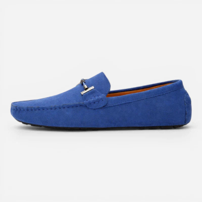 Mocassin En Daim Bleu Avec Chaine Pour Homme
