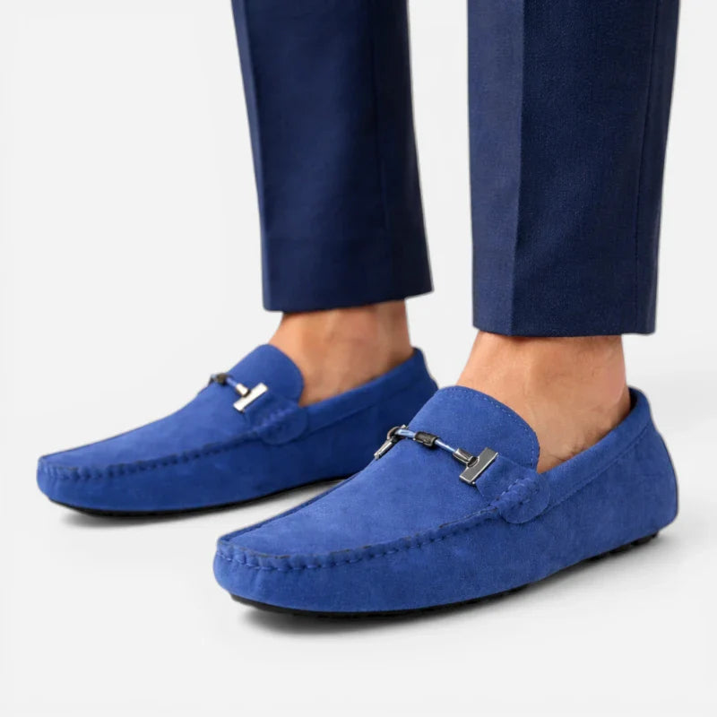 Mocassin En Daim Bleu Avec Chaine Pour Homme