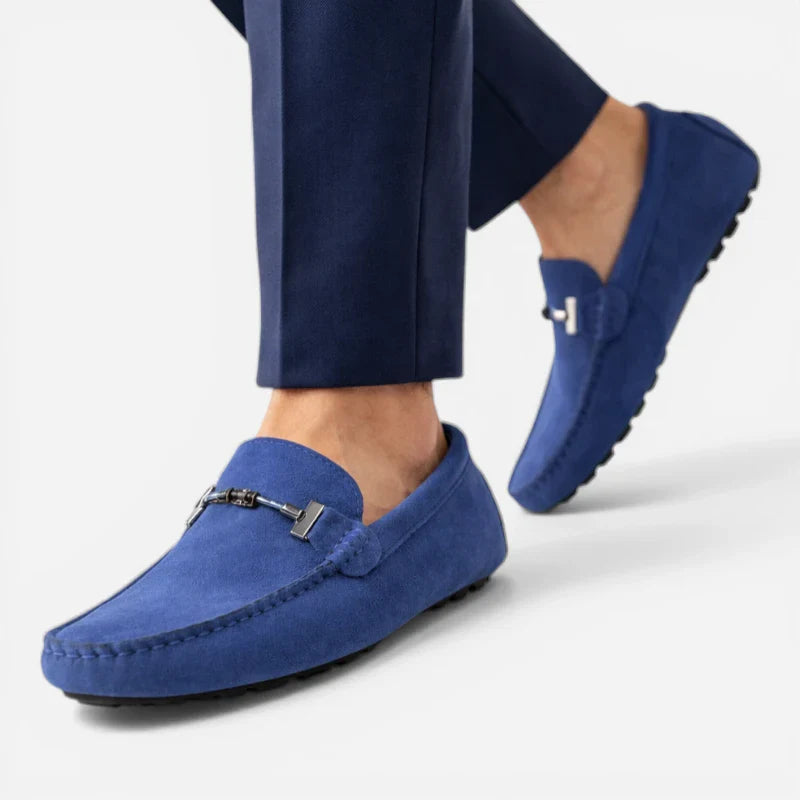 Mocassin En Daim Bleu Avec Chaine Pour Homme