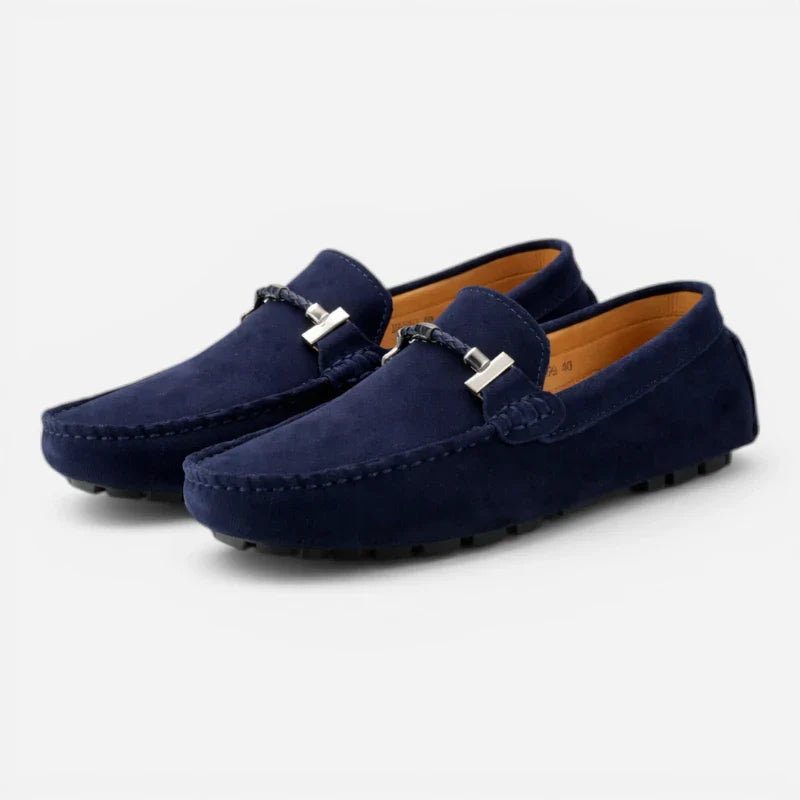 Mocassin En Daim Bleu Marine Avec Chaine Pour Homme