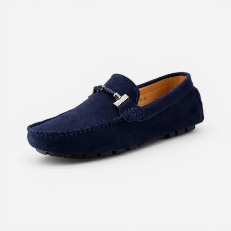 Mocassin En Daim Bleu Marine Avec Chaine Pour Homme