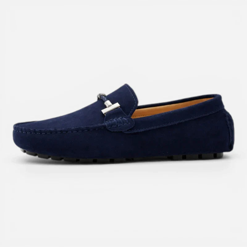 Mocassin En Daim Bleu Marine Avec Chaine Pour Homme
