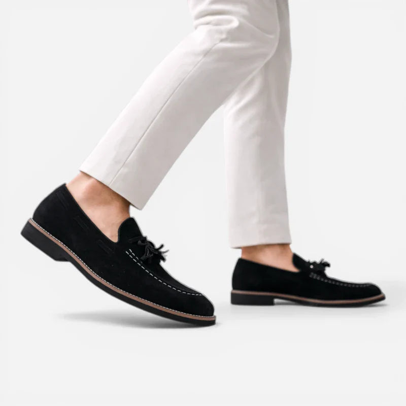 Mocassin Daim Noir Pour Homme Talon Premium