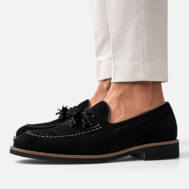 Mocassin Daim Noir Pour Homme Talon Premium