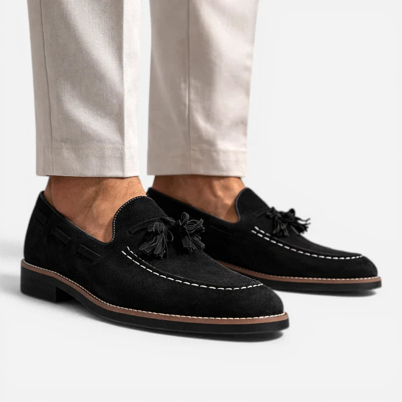 Mocassin Daim Noir Pour Homme Talon Premium