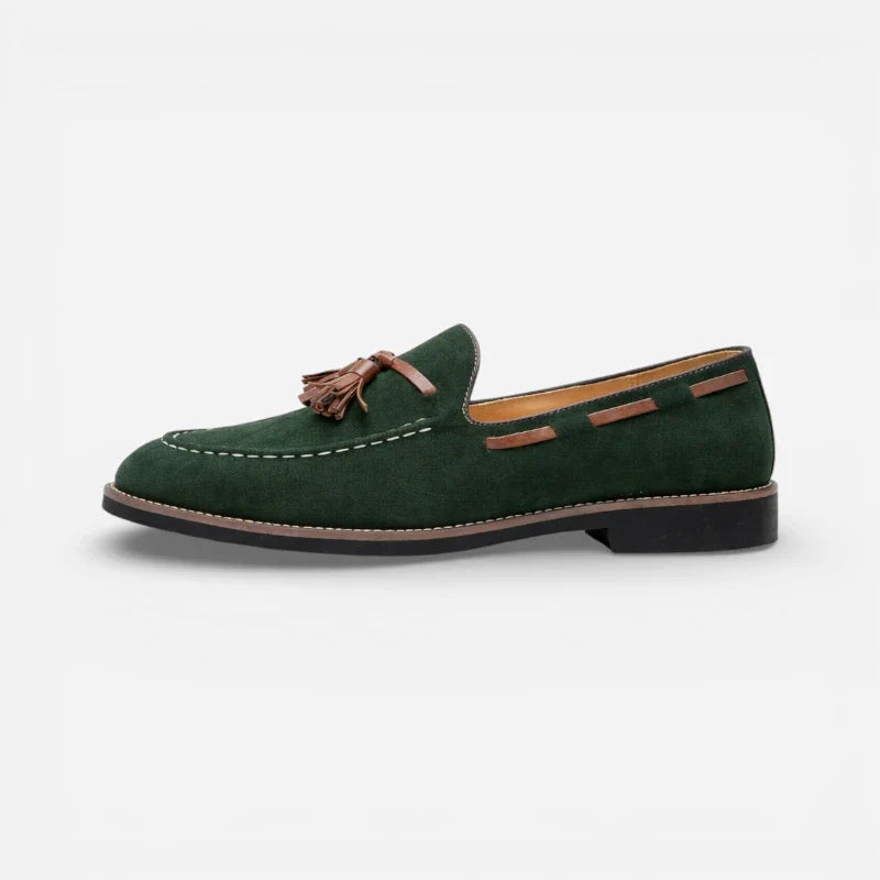 Mocassin Daim Vert à Glands Marron Homme