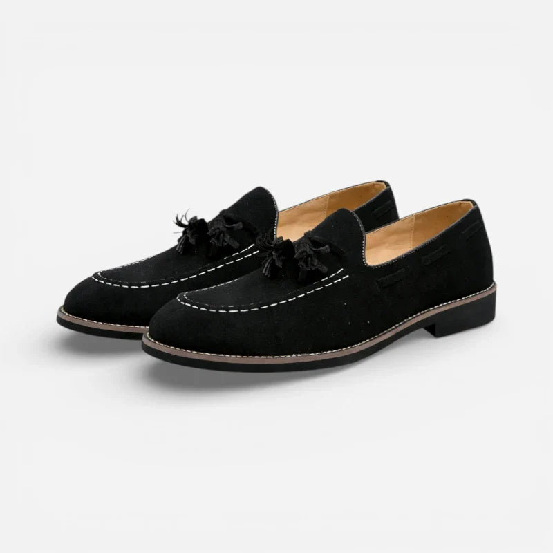Mocassin Daim Noir Pour Homme Talon Premium