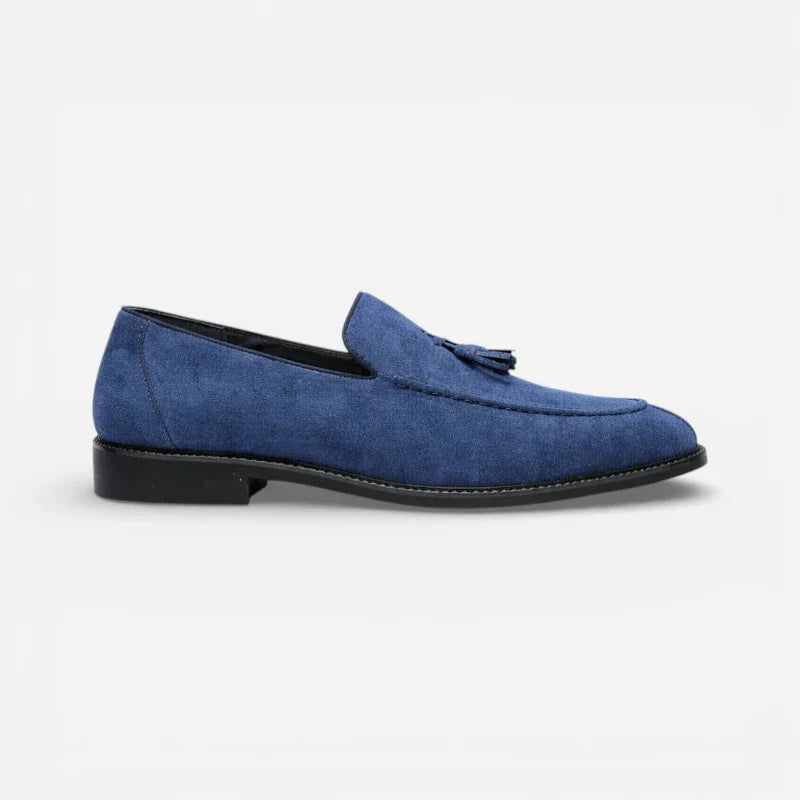 Mocassin En Daim Bleu Marine à Glands Bout Pointu Homme