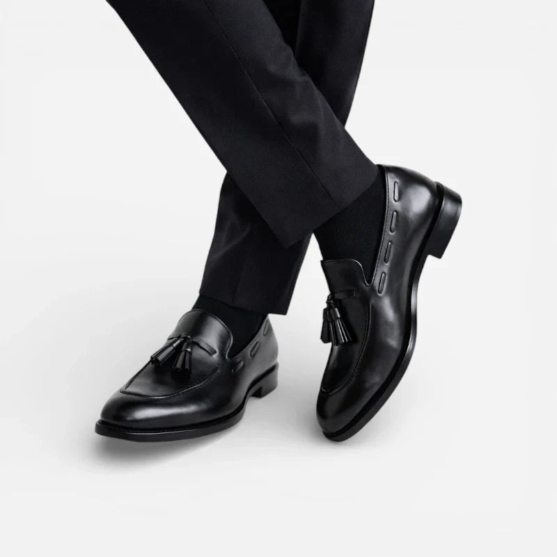Mocassin Cuir Noir Vernis à Gland Pour Homme