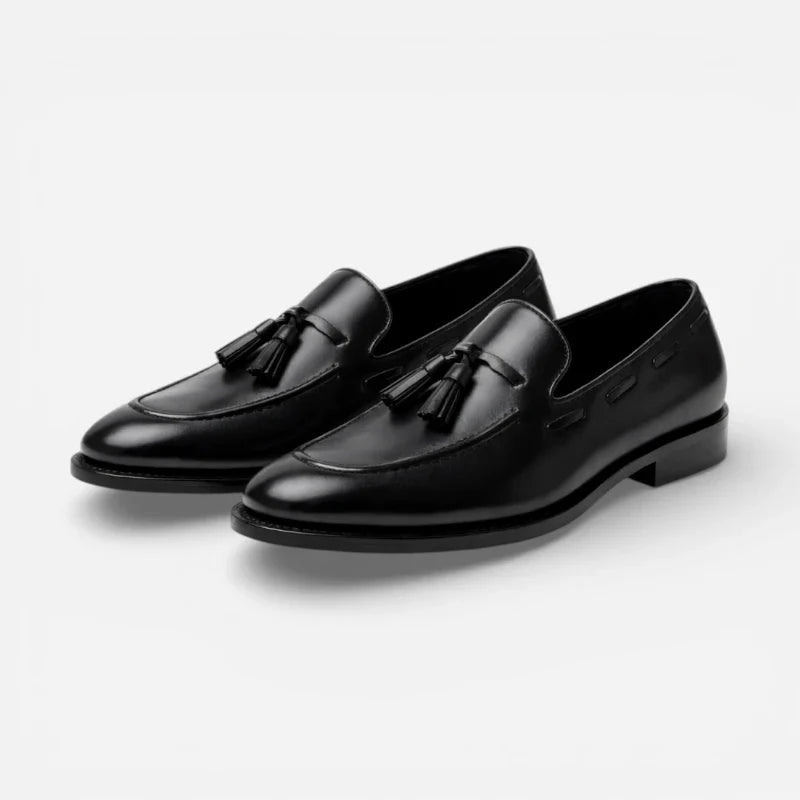 Mocassin Cuir Noir Vernis à Gland Pour Homme