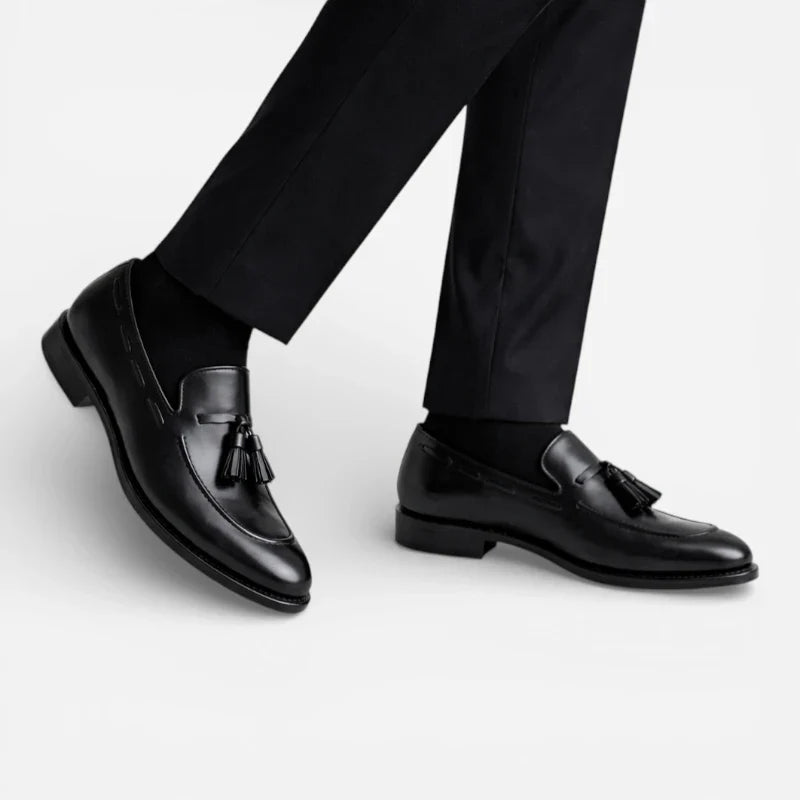 Mocassin Cuir Noir Vernis à Gland Pour Homme