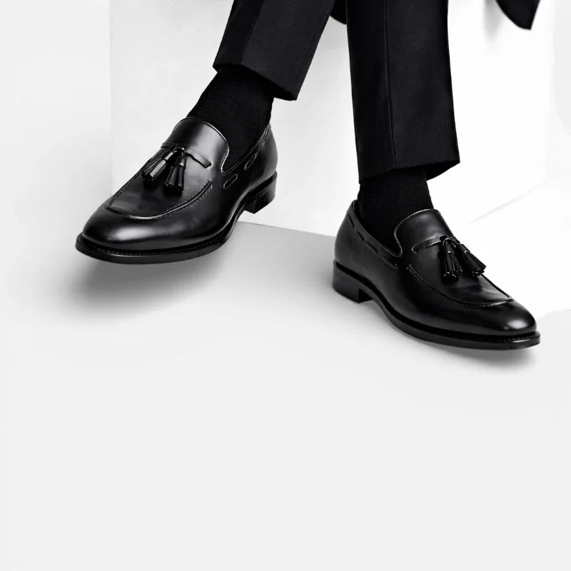 Mocassin Cuir Noir Vernis à Gland Pour Homme