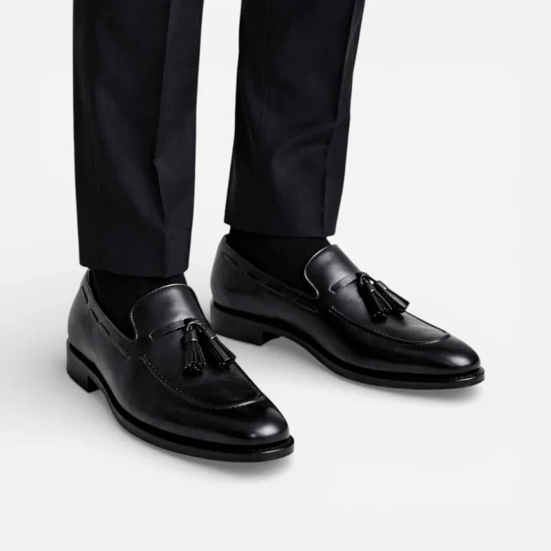 Mocassin Cuir Noir Vernis à Gland Pour Homme
