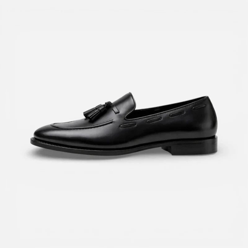 Mocassin Cuir Noir Vernis à Gland Pour Homme