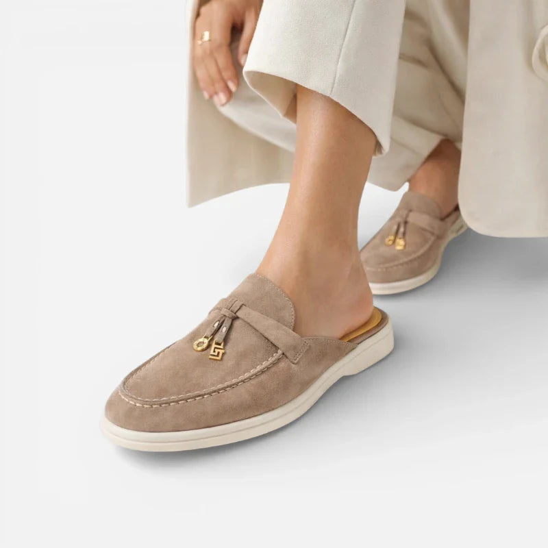 Mocassin Ouvert Marron Clair à Glands Femme