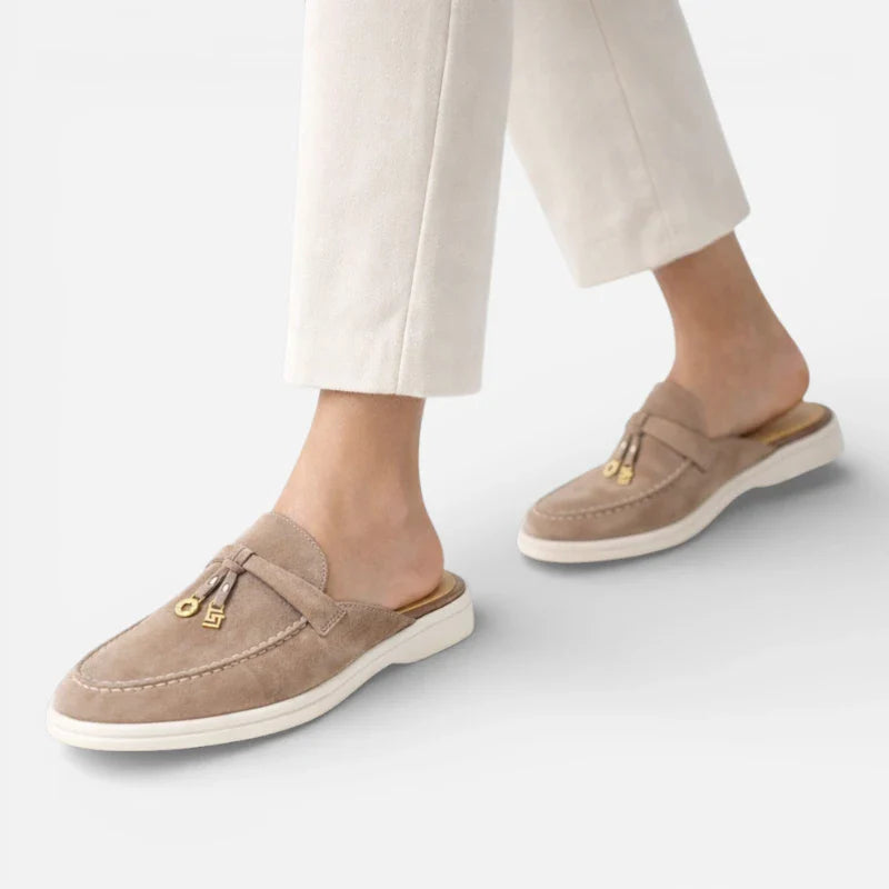 Mocassin Ouvert Marron Clair à Glands Femme