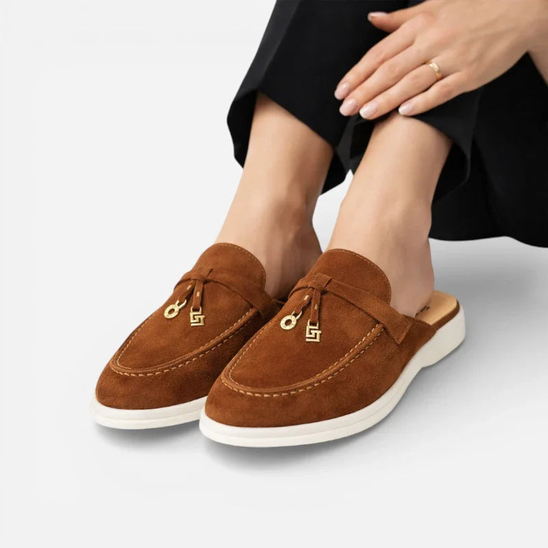 Mocassin Ouvert Femme Marron à Gland