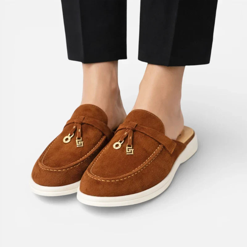 Mocassin Ouvert Femme Marron à Gland