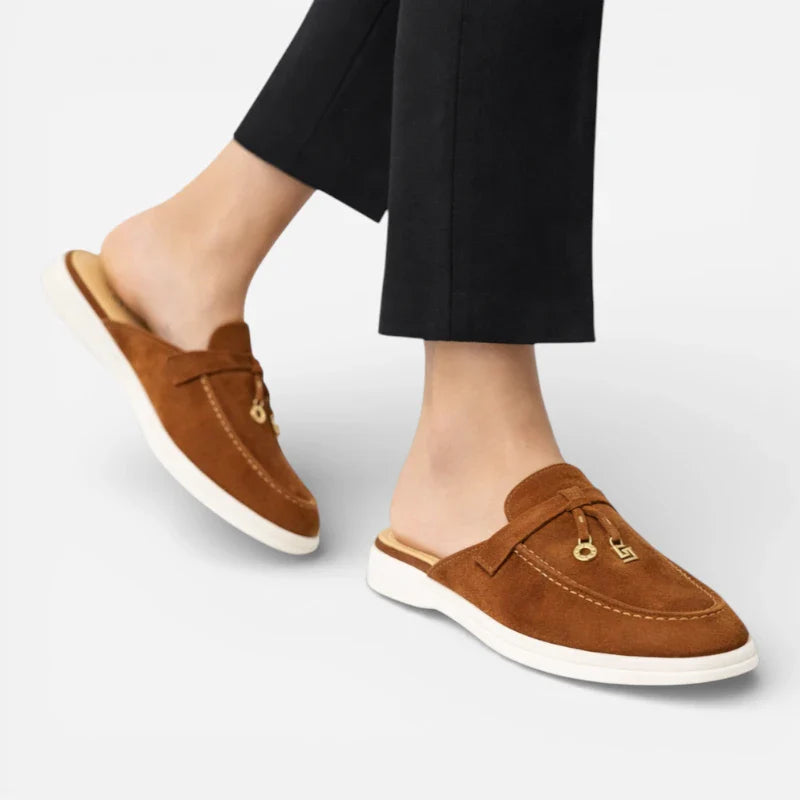 Mocassin Ouvert En Daim Marron Foncé Pour Femme