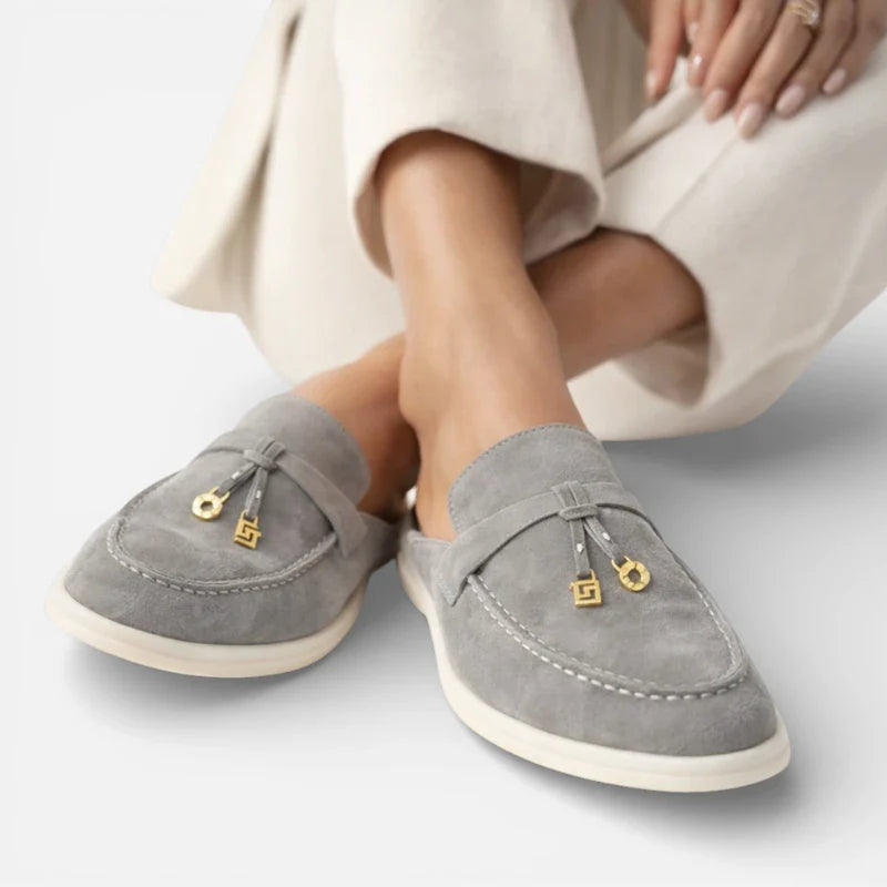 Mocassin Ouvert En Daim Gris Foncé Pour Femme