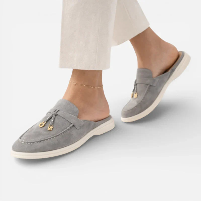Mocassin Ouvert En Daim Gris Foncé Pour Femme