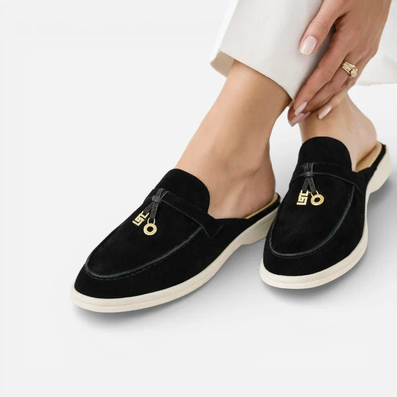 Mocassin Ouvert En Daim Noir