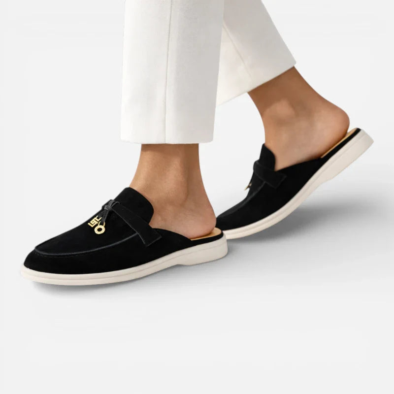Mocassin Ouvert En Daim Noir