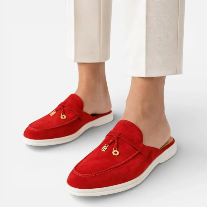 Mocassin Ouvert En Daim Rouge Pour Femme