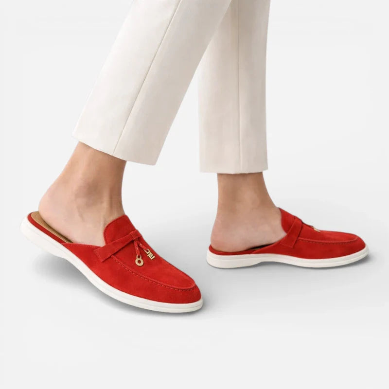 Mocassin Ouvert En Daim Rouge Pour Femme