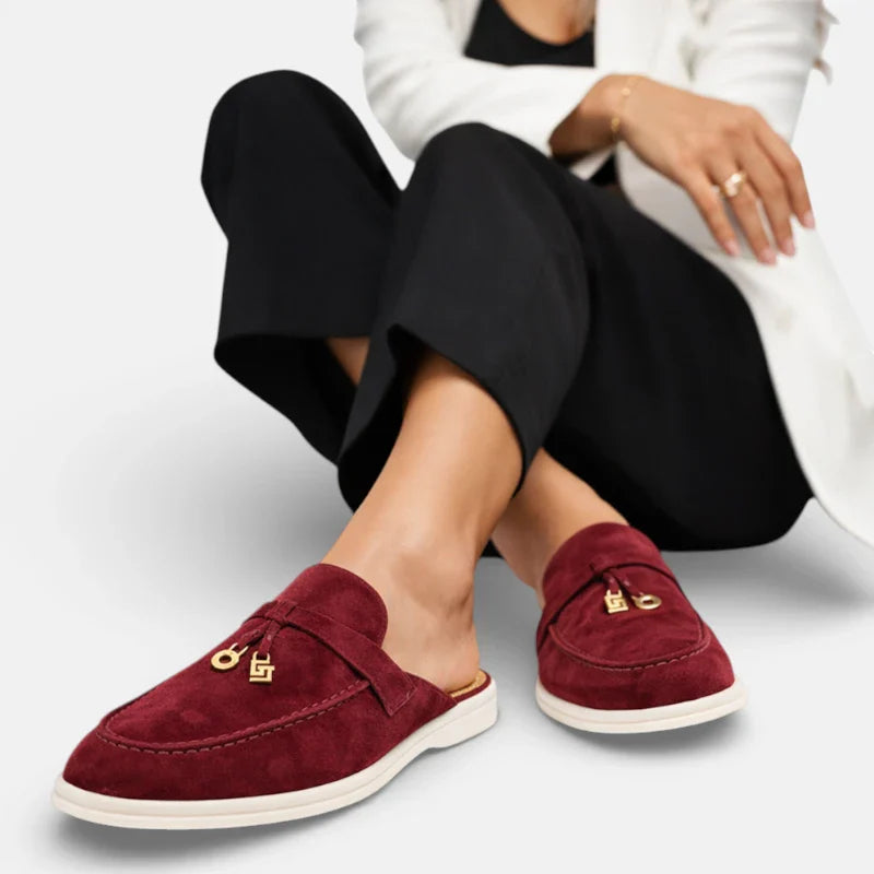 Mocassin Ouvert En Daim Bordeaux Femme