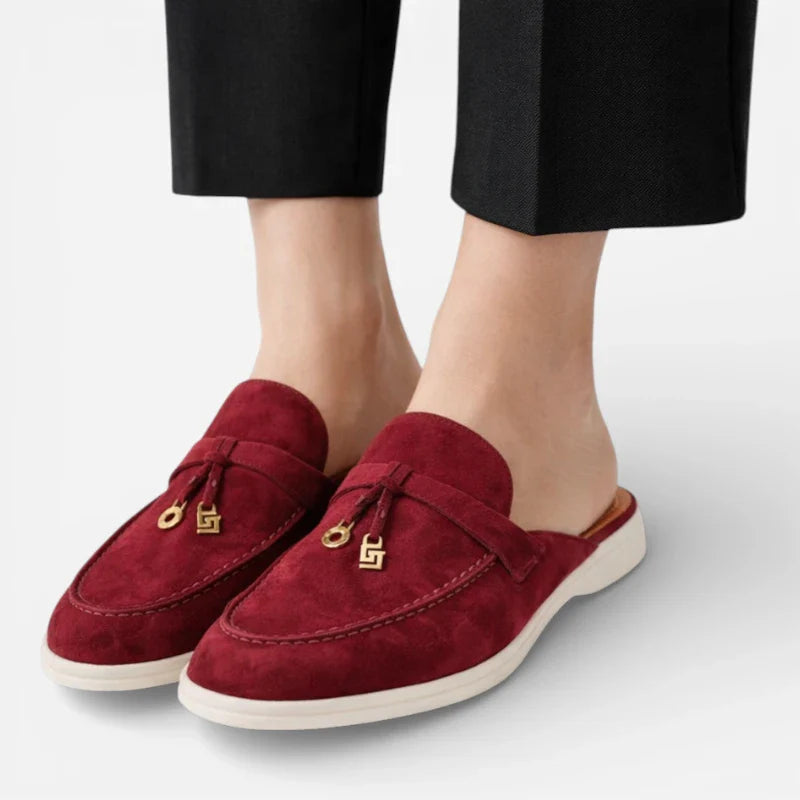 Mocassin Ouvert En Daim Bordeaux Femme