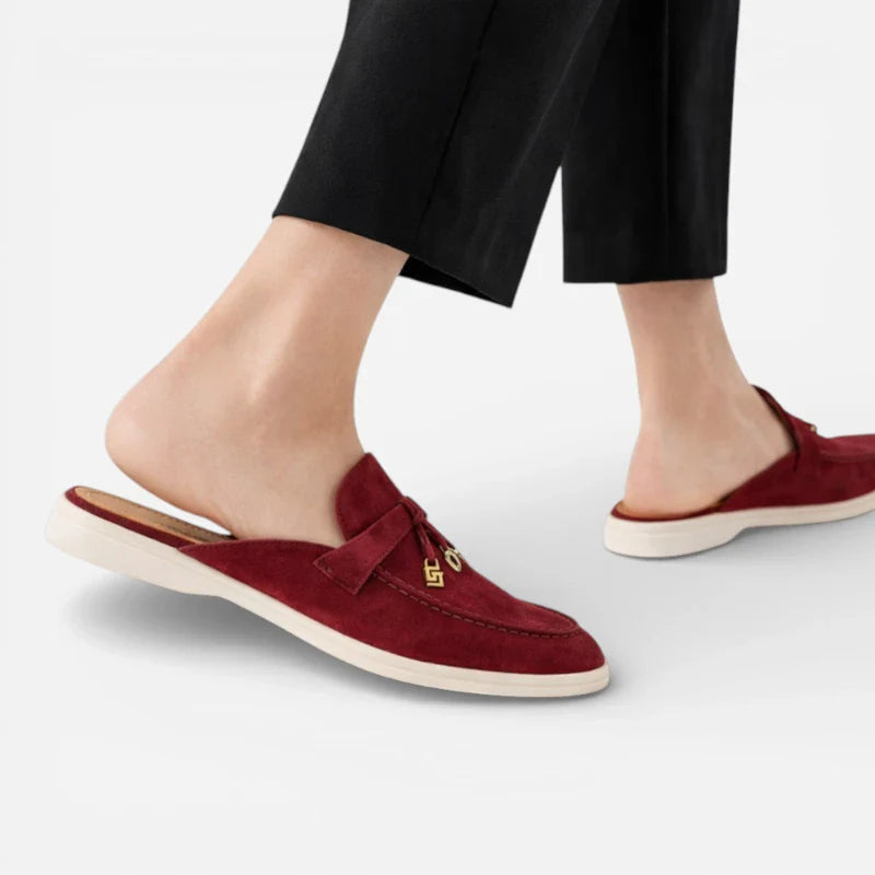 Mocassin Ouvert En Daim Bordeaux Femme