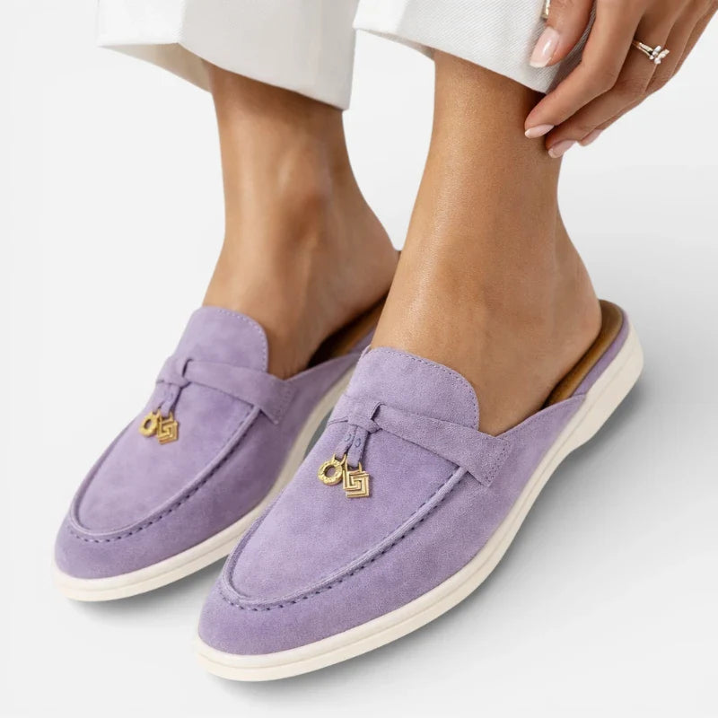 Mocassin Ouvert En Daim Violet Pastel Femme