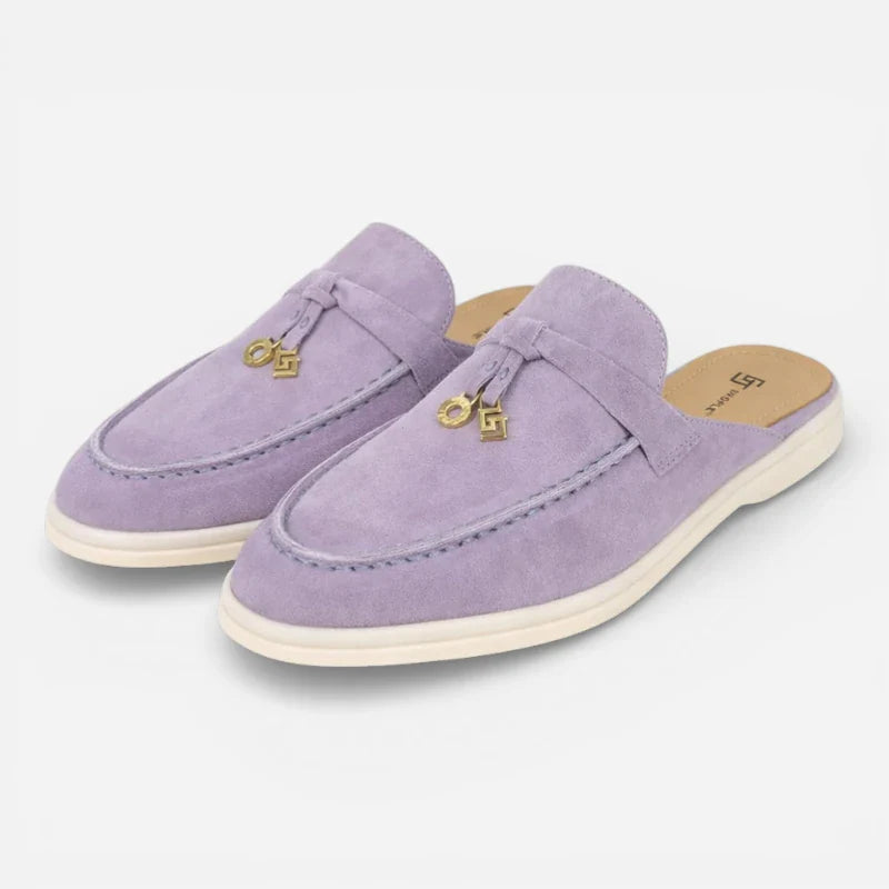 Mocassin Ouvert En Daim Violet Pastel Femme
