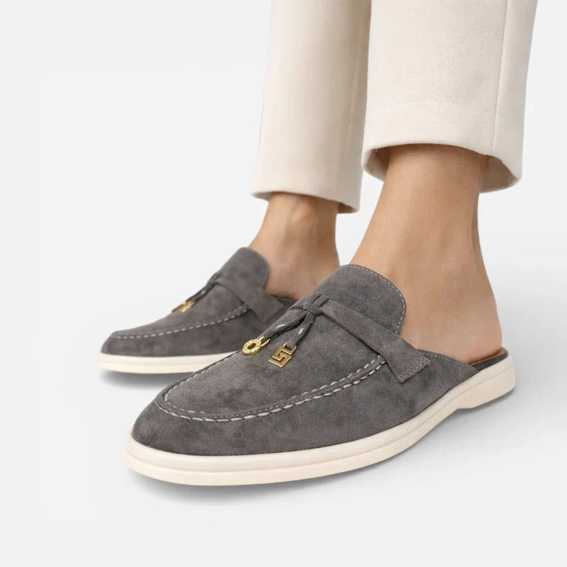Mocassin Ouvert Gris Très Foncé Pour Femme