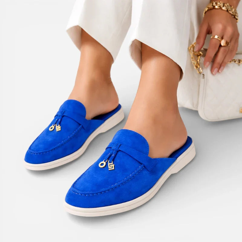 Mocassin Ouvert Daim Bleu Femme