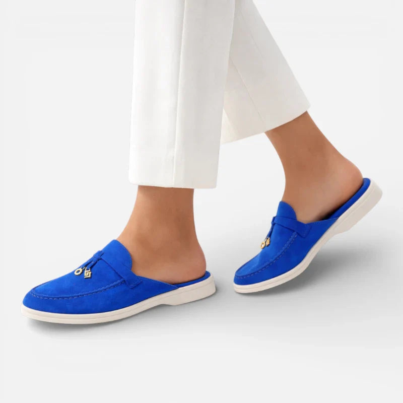 Mocassin Ouvert Daim Bleu Femme