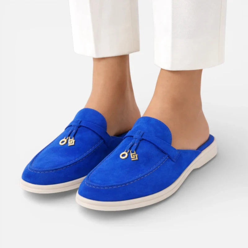 Mocassin Ouvert Daim Bleu Femme