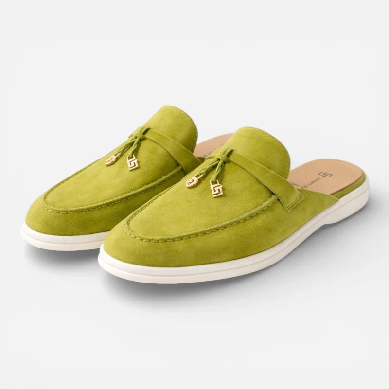 Mocassin Ouvert En Daim Vert Olive Femme