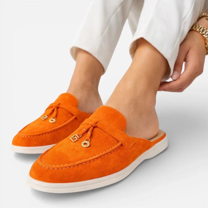 Mocassin Ouvert Orange à Gland Femme