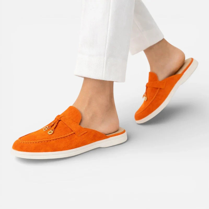 Mocassin Ouvert Orange à Gland Femme