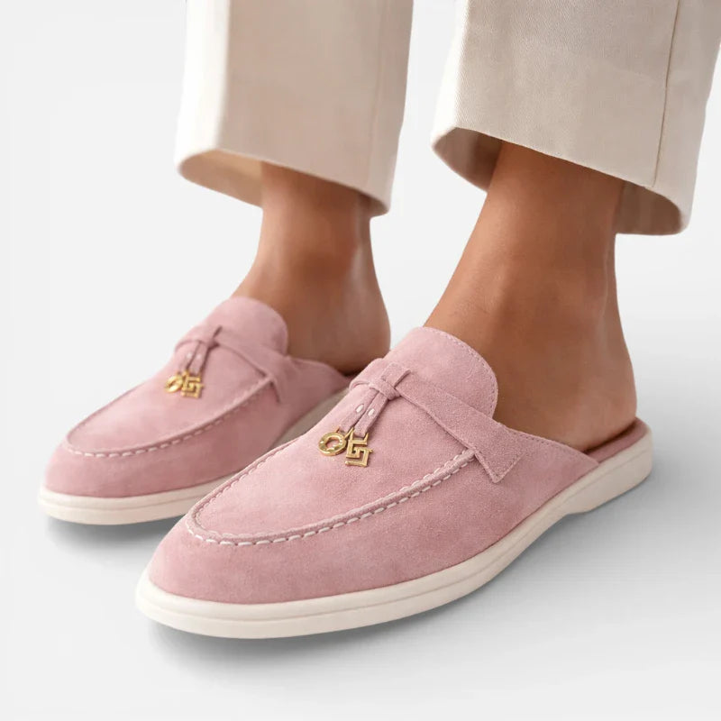 Mocassin Ouvert Daim Rose Pastel Femme