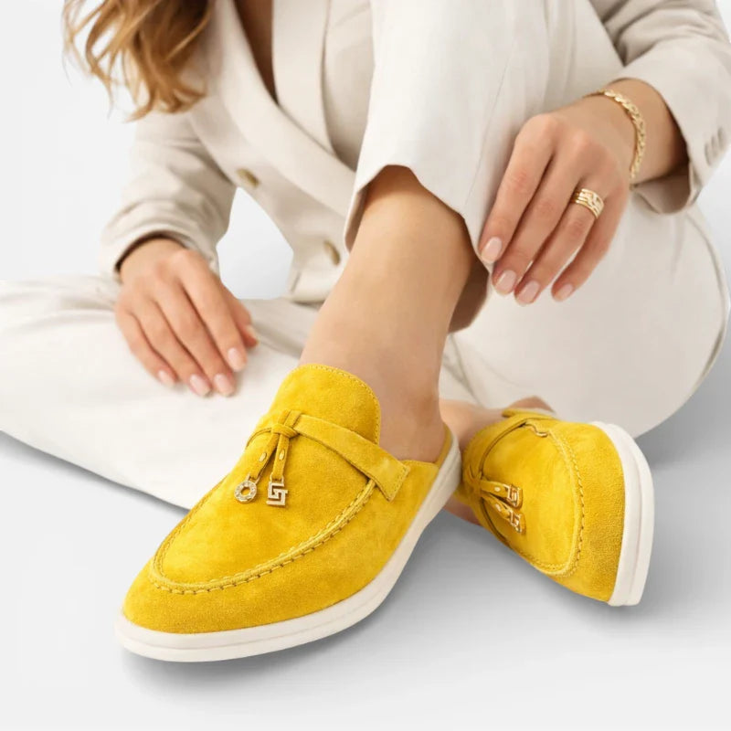 Mocassin Ouvert Daim Jaune Flashi Femme