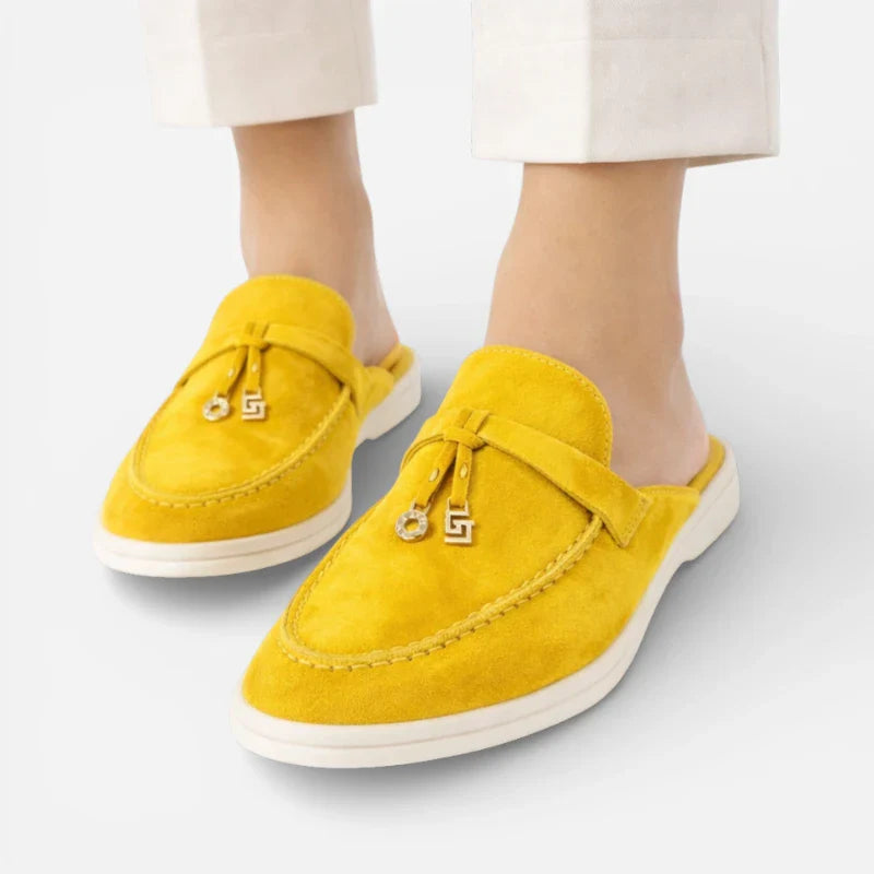 Mocassin Ouvert Daim Jaune Flashi Femme