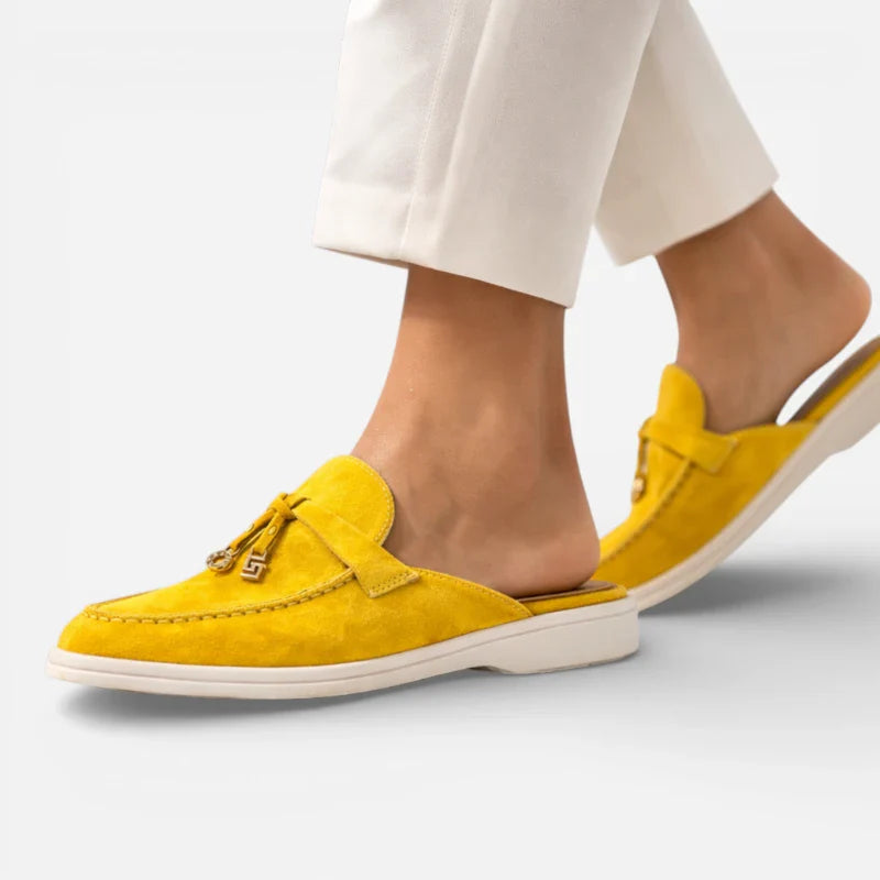 Mocassin Ouvert Daim Jaune Flashi Femme