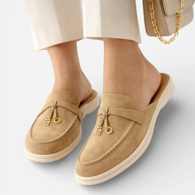 Mocassin Ouvert Daim Beige Femme