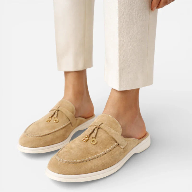 Mocassin Ouvert Daim Beige Femme