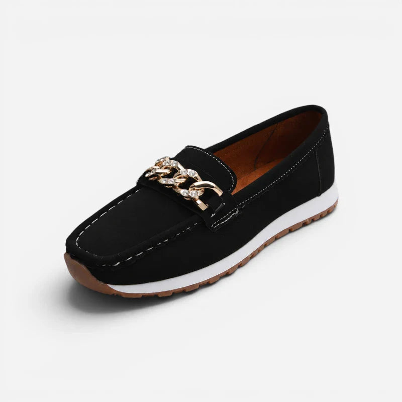 Mocassin Noir Chaine Dorée
